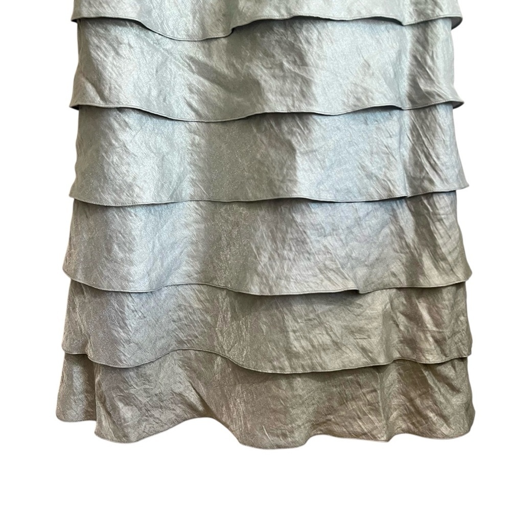 Adrianna Papell Silver Cap Sleeve Layered Gown Embellished Dress Size 6 - Picture 5 of 14